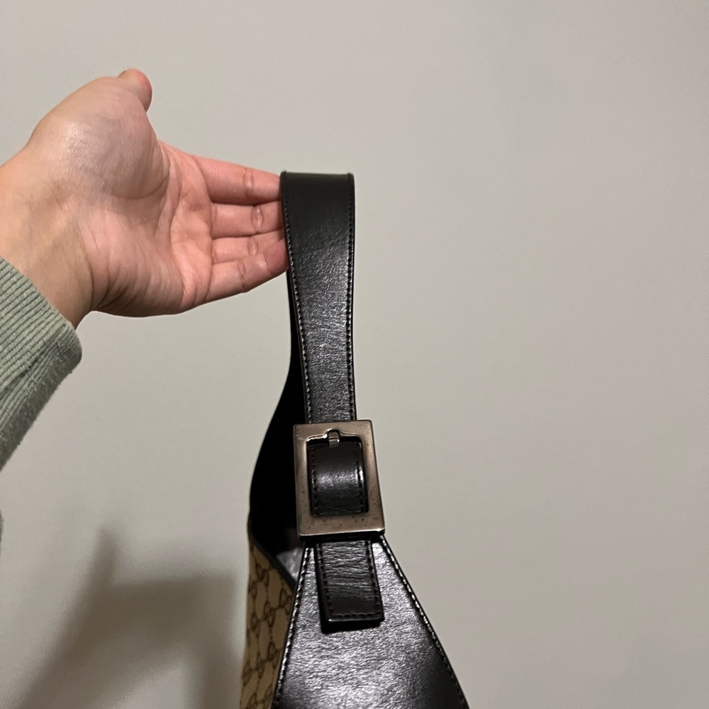 Vintage Gucci Jackie one-shoulder bag in black leather and GG canvas - Picture 5 of 11